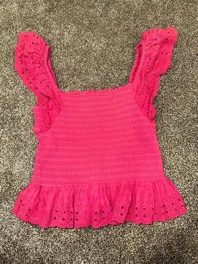 House of Harlow 1960 Hot Pink Eyelet Ruffle Tank